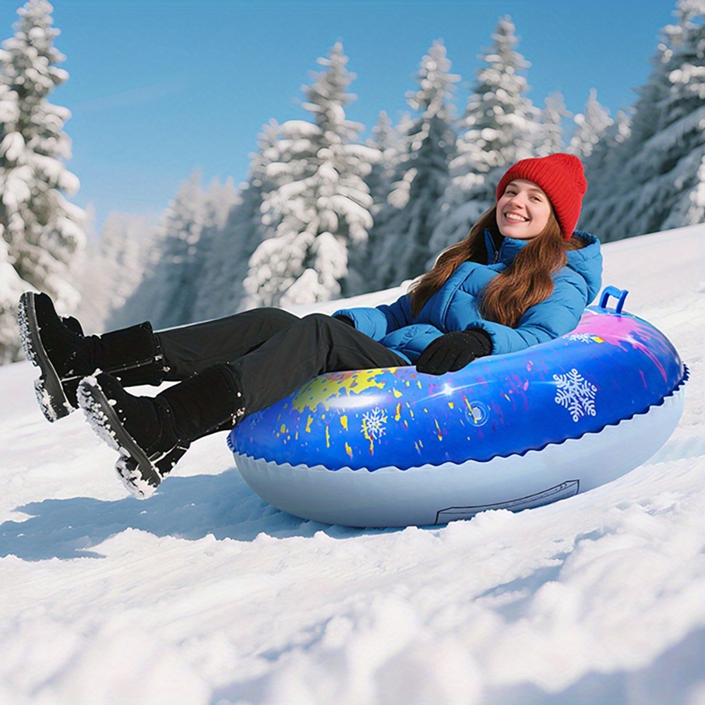1pc Heavy-Duty PVC Inflatable Snow Tube with Air -Compatible Connection - Large Blue/Green/Yellow/Black Winter Ring & s, Thick-Rated Tube for Ski Resorts, Snow Parks, Backyard Snow Tubing (No Included)