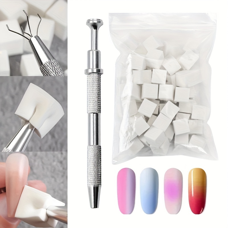 

Nail Art Sponge Pen With Gradient Color Tool, Stainless Steel Manicure Sponge Stick With Replacement Square Sponges For Creative Nail Effects