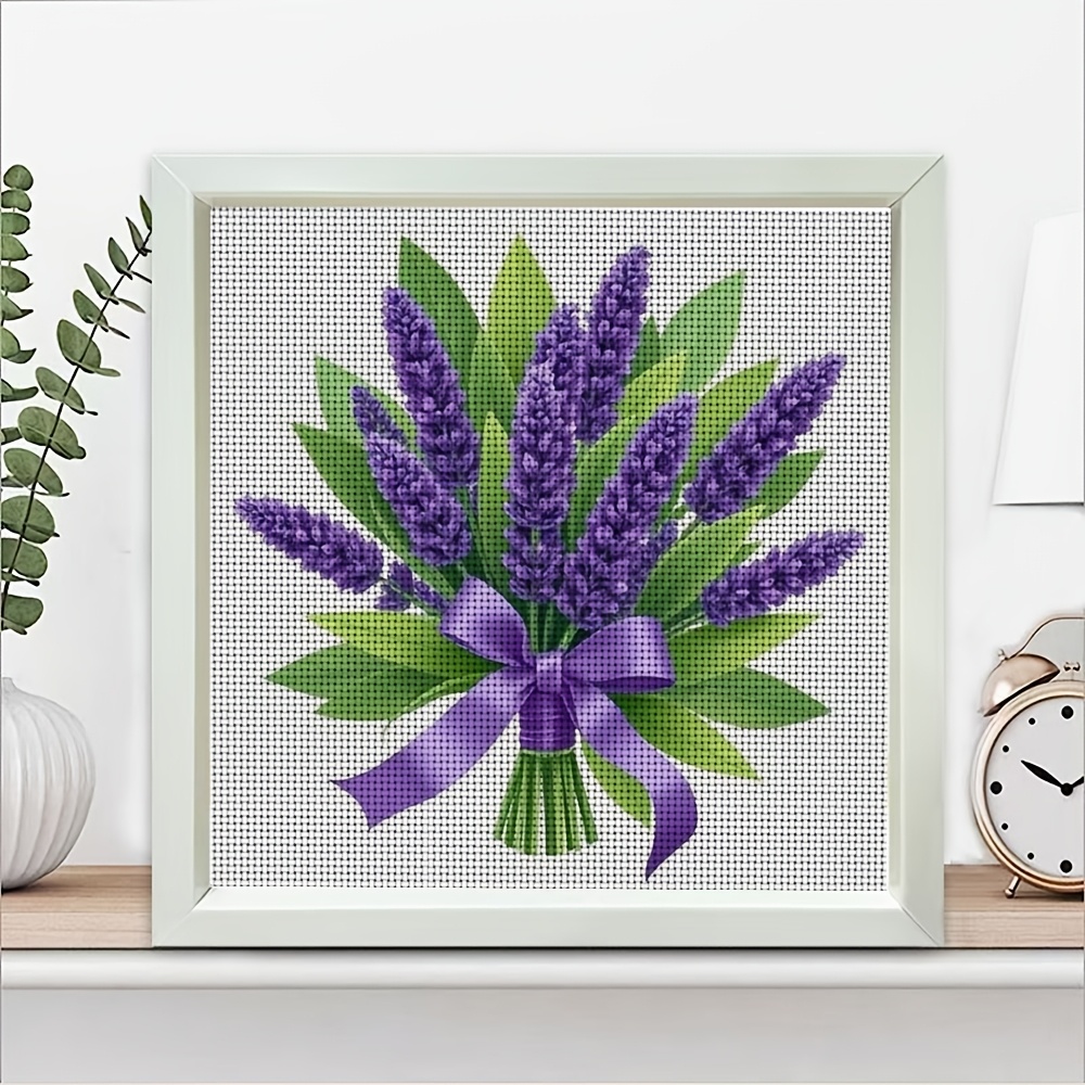 Complete Frameless Cross-Stitch Embroidery Kit, Lavender Bouquet