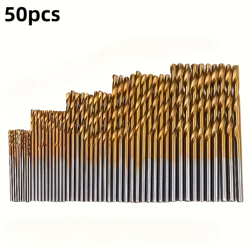 

50pcs Titanium Coated Hss Drill Bit Set, 135° Split Point, 1/16"-1/2" Sizes With Hex Shank For Metal, Wood, Plastic - Complete Kit With Storage Case