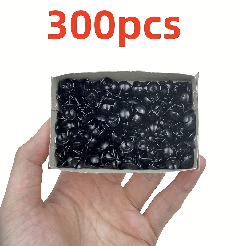 Image of 300pcs Black Iron Push Pins 9x9.2mm - Vintage Round Head Thumb Tacks For Cork Boards, Posters, Office & Classroom Use, Sofa Nails, Door Nails, Furniture Decoration, Soft Cushion