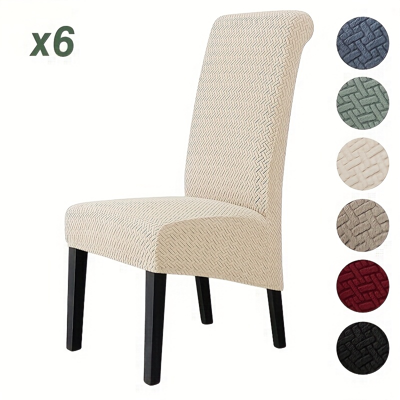 Set mit 4/6 elastischen Twill-Jacquard-Stuhlhussen mit hohem Rücken für Esszimmerstühle: retailer-supplied image