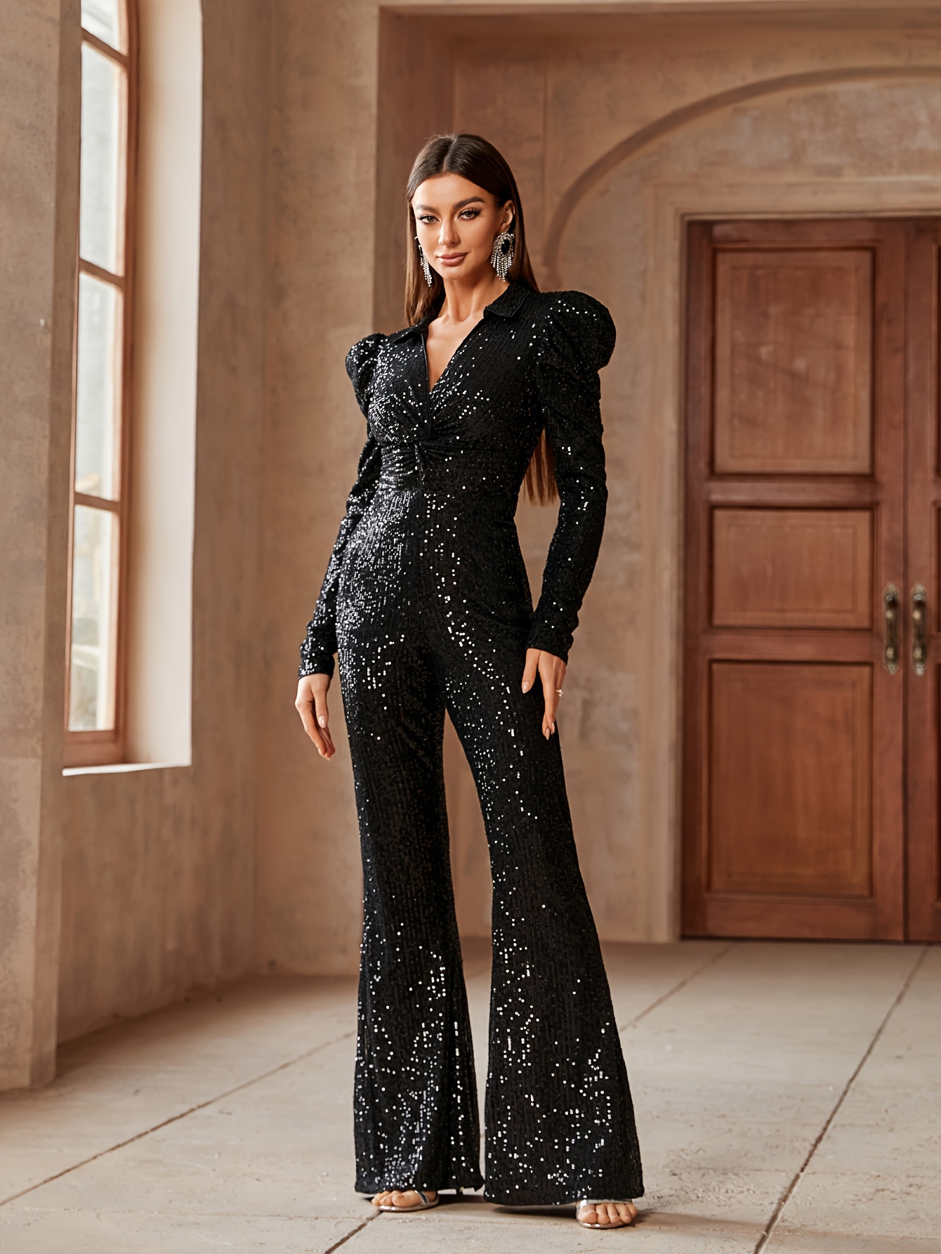Formal Black Sequins Jumpsuit UVEASISHA Elegant Jumpsuit For Women