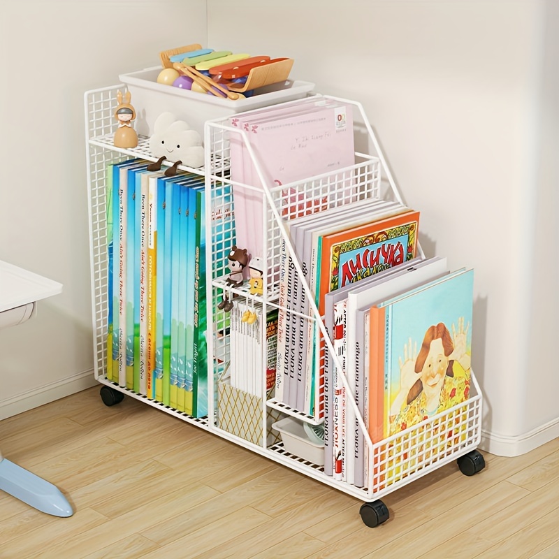 

Mobile Under-desk Bookshelf - Compact Rolling Storage Cart, Iron , Rectangular Office Organizer