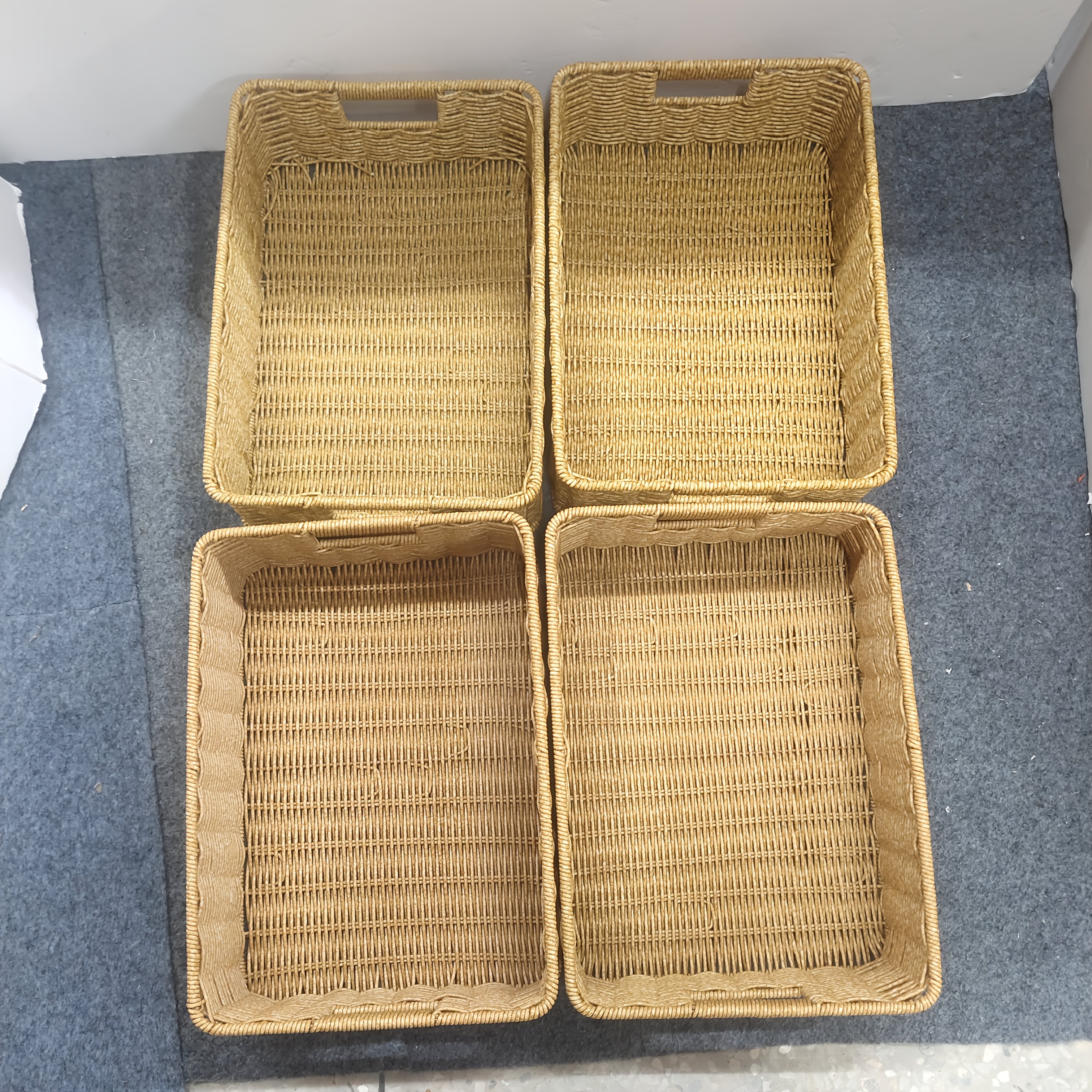 

4pcs Camel Colored Wicker Storage Baskets With Handle - Gift Wrapping, Clothes, Socks, Books, And More - Stackable, Breathable, And