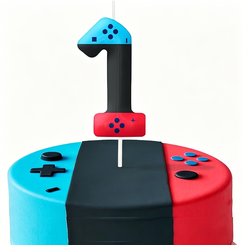 Image of Theme Birthday Candle, Red Blue Number Video Game Candle Birthday Cake Topper Decorations, Gamepad Birthday Candle, Game Party Decorations Celebrations & Gaming Nights, Christmas, Halloween