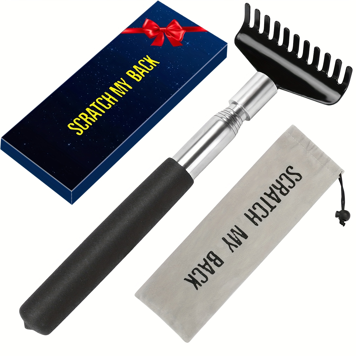 oversized portable extendable back scratcher stainless steel telescoping compact telescoping manual back scratcher muscle with gift bag Product details 1