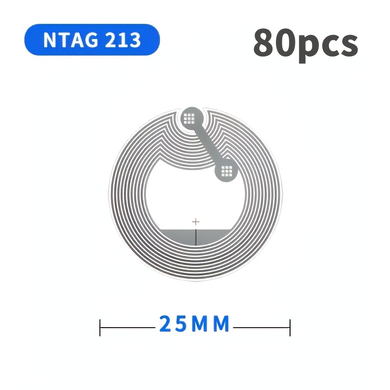 TEMU 80pz Adesivi Tag NFC con Vuoto NTAG213 - Etichette Adesive da 13,56MHz, Tag NFC Riscrivibili con Memoria da 137 byte Compatibili con Smartphone