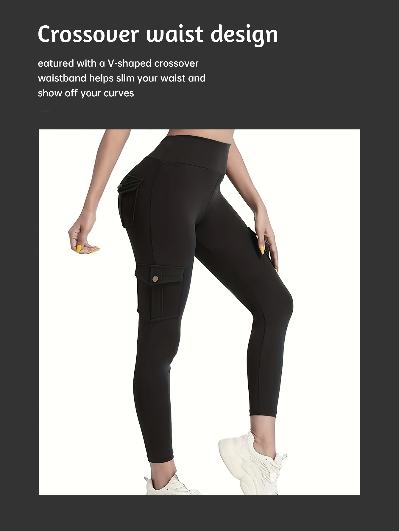 A woman wearing a black yoga leggings sold by 100 Spartans