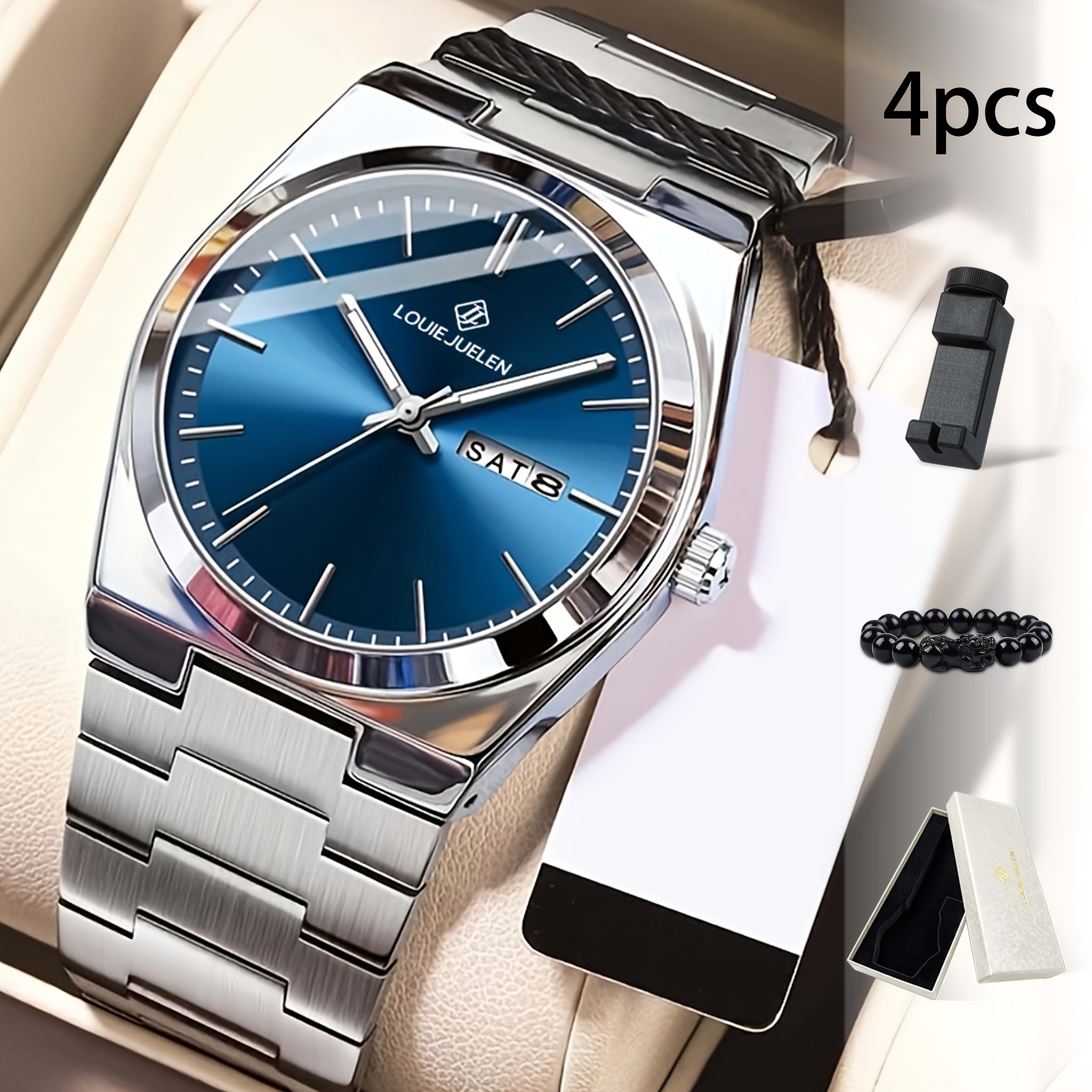 4pcs 's Watches. Round Dial Design With A Display, A Reliable And Men's Watch, Making It A For Gifts, Without Battery