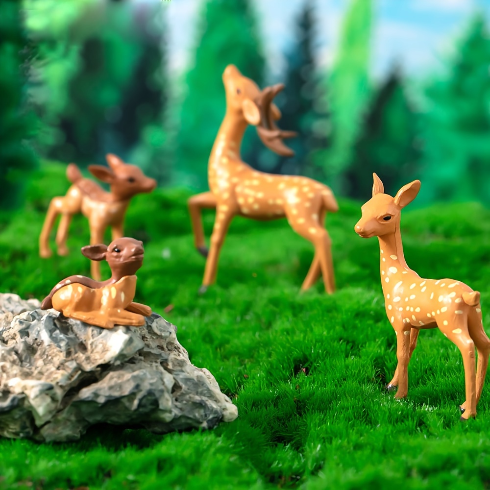 

Miniature Sika Deer Family Moss Micro-landscape Decorative Ornaments - Set Of 6 Pieces