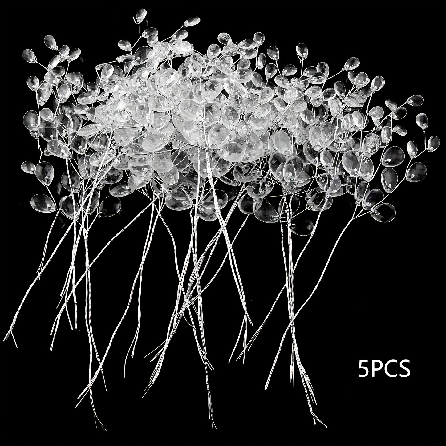 5pcs Crystal Acrylic Beads Drops For Wedding Party Home Decor - White Plastic Artificial Flower Stems With Stunning Crystal Twigs - Perfect For Room And Home Decor