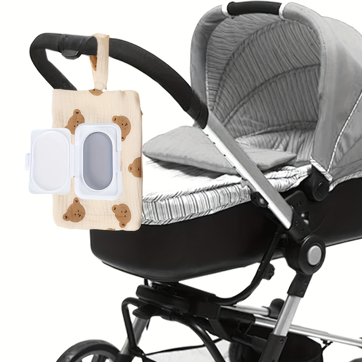 1pc Crib Wet Wipe Storage Hanging Bag Double Gauze Bedside Tissue Organizer Suspended Zipper Bag Maternal And Child Outing Stroller Bag Supplies
