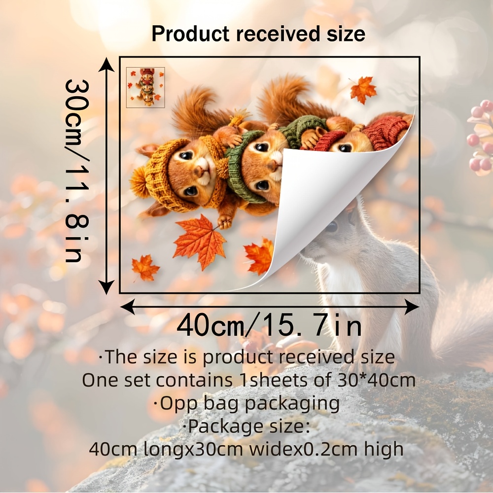TEMU 1pc Thanksgiving Cartoon Stacked Squirrels And Window Cling, Knitted Squirrel Sticker, Suitable For Holiday Window Decoration, Removable Pvc