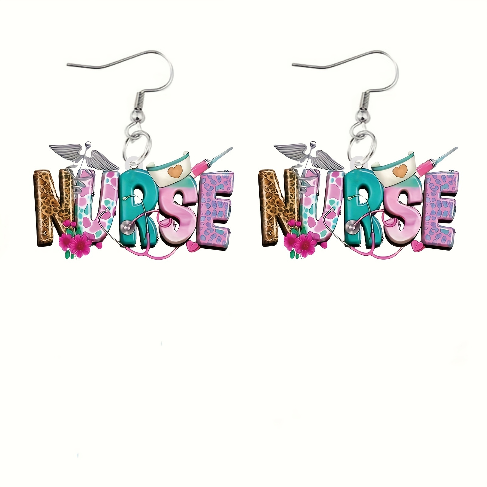 

1pc, Nurse's Day Letter Design Pendant Earrings, Cute And Minimalist Style, Acrylic Jewelry Gift For Women, Holiday Gift, Couple Gift, Suitable For All Seasons