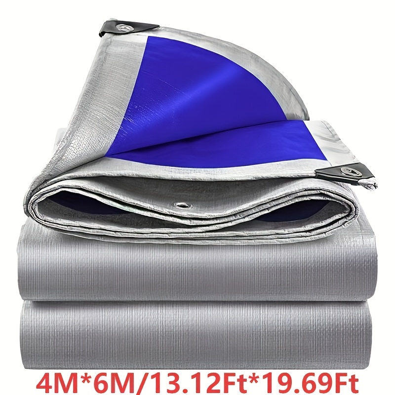 heavy duty waterproof tarpaulin blackout cloth multi purpose tarpaulin with uv and weather   with metal buckles and reinforced edges durable plastic cover silvery and blue suitable for camping vehicles
