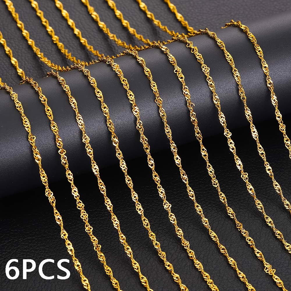 TEMU 6pcs Adjustable Stainless Steel Fashion Ripple Chain Necklace - 45+5cm Extendable Tail Chain, Unisex For Daily Wear, Individually Packaged With