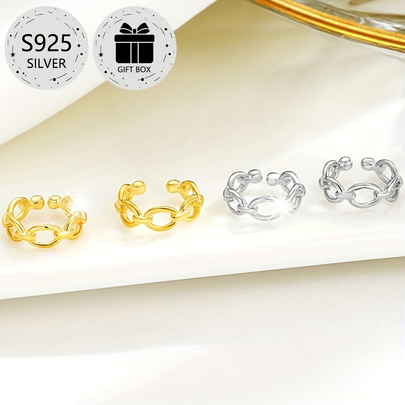 2pcs Geometric Hollow Clip On Earrings 925 Silver Lightweight