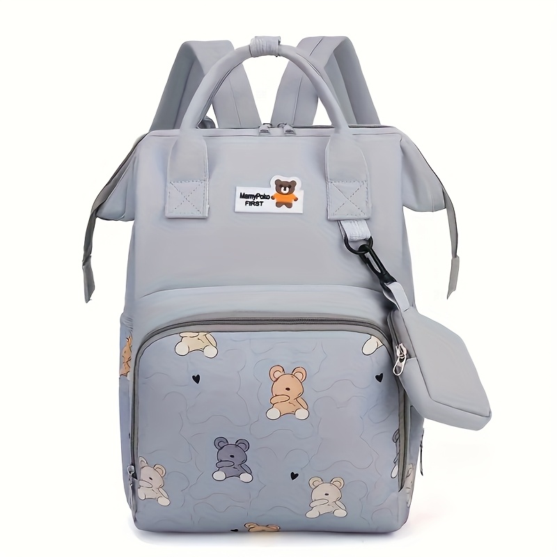Bolso de Pañales y Mochila Compatible para - Estampado de Oso Lindo con Cierre de Broche, Bolso de Pañales Suave, Bolso de Viaje de Gran Capacidad, Organizador de Múltiples Bolsillos (Brillante,,,) - Multiuso para el trabajo