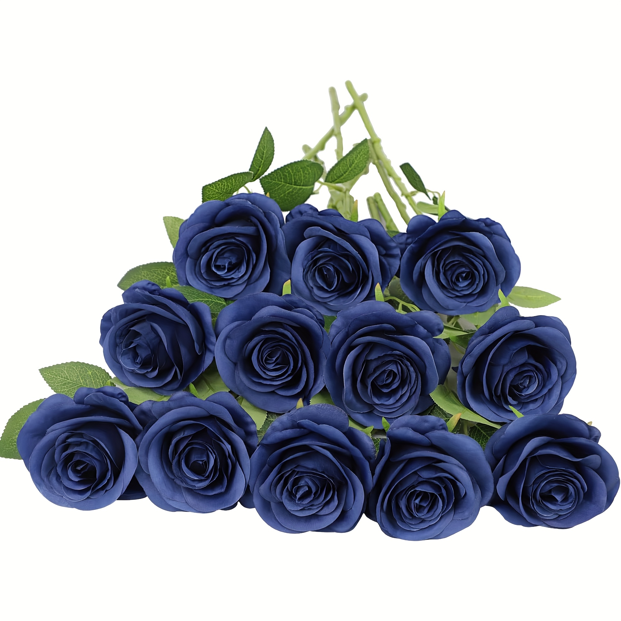 E-shop 12 Stück Marineblaue Rosen Künstliche Blumen | 43 cm lange Stiele und Blätter, Seidenrosensträuße für , Hochzeit, Braut, Party-Mittelstücke,