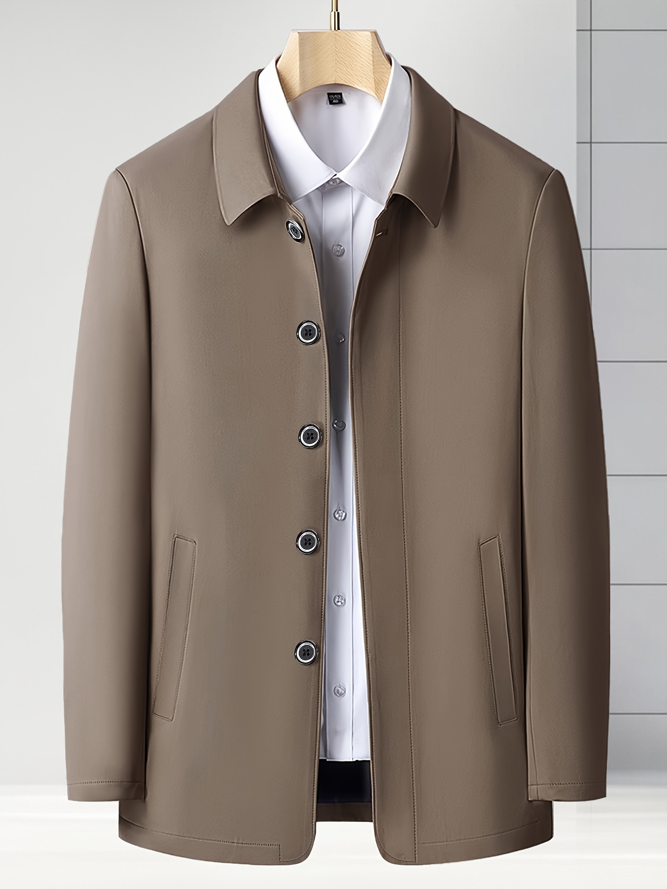 Men's Lightweight Business Casual Blazer - Solid Color, Slim Fit with Button-Up Front & Side Pockets, Durable Polyester, Perfect for Spring/Autumn