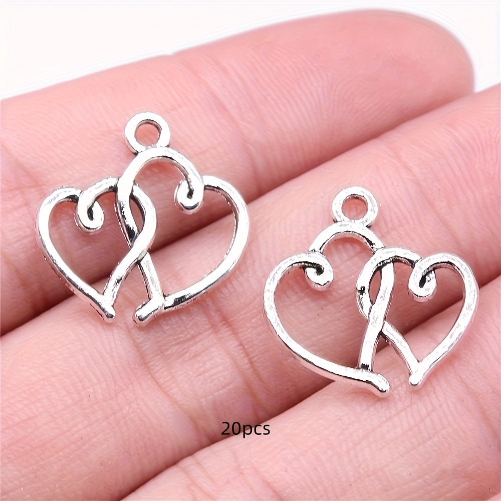 E-shop 20 Stück 19 X 19 Mm Pfirsich-Herz, Kreativ Geformter Charm-Anhänger, Vintage-silbriger, Unregelmäßiger Doppelter Liebes-Anhänger, Elegant Für