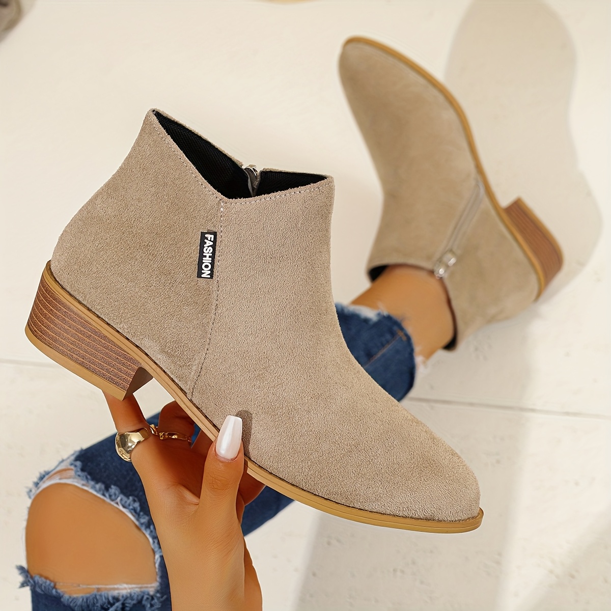 TEMU British Style Fashionable Side-zip Pointed Toe Short Boots, Comfortable Versatile Chunky Heel Thick Sole Boots, Overseas Size Women's Boots,