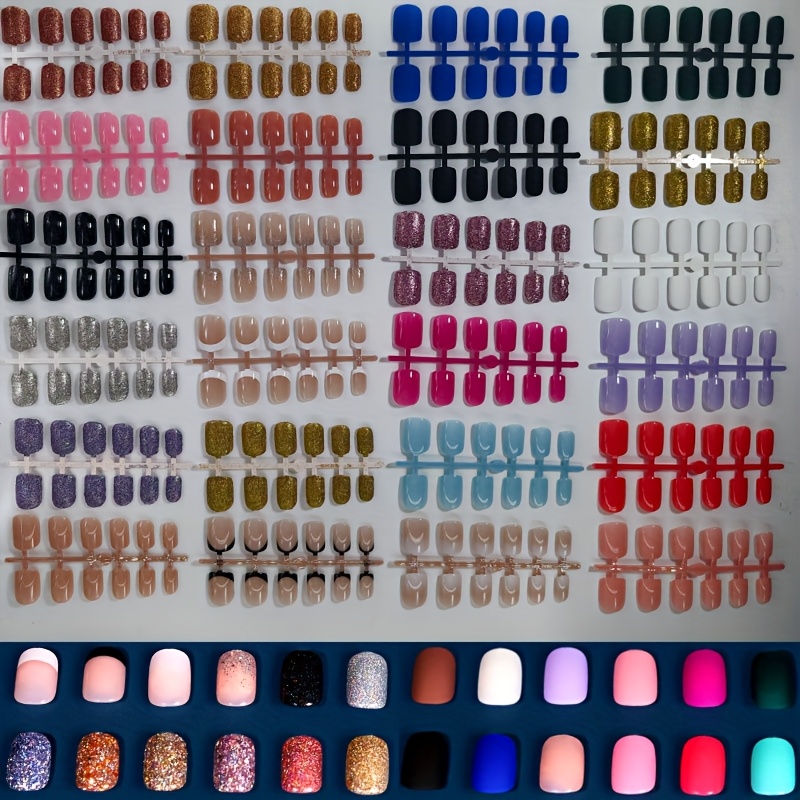 TEMU 288pcs Of Press-on Nails, Short Square Nail Tips, Gradient Nails With Glossy And Matte , 24 Styles Of Dy Combination Nail Tips
