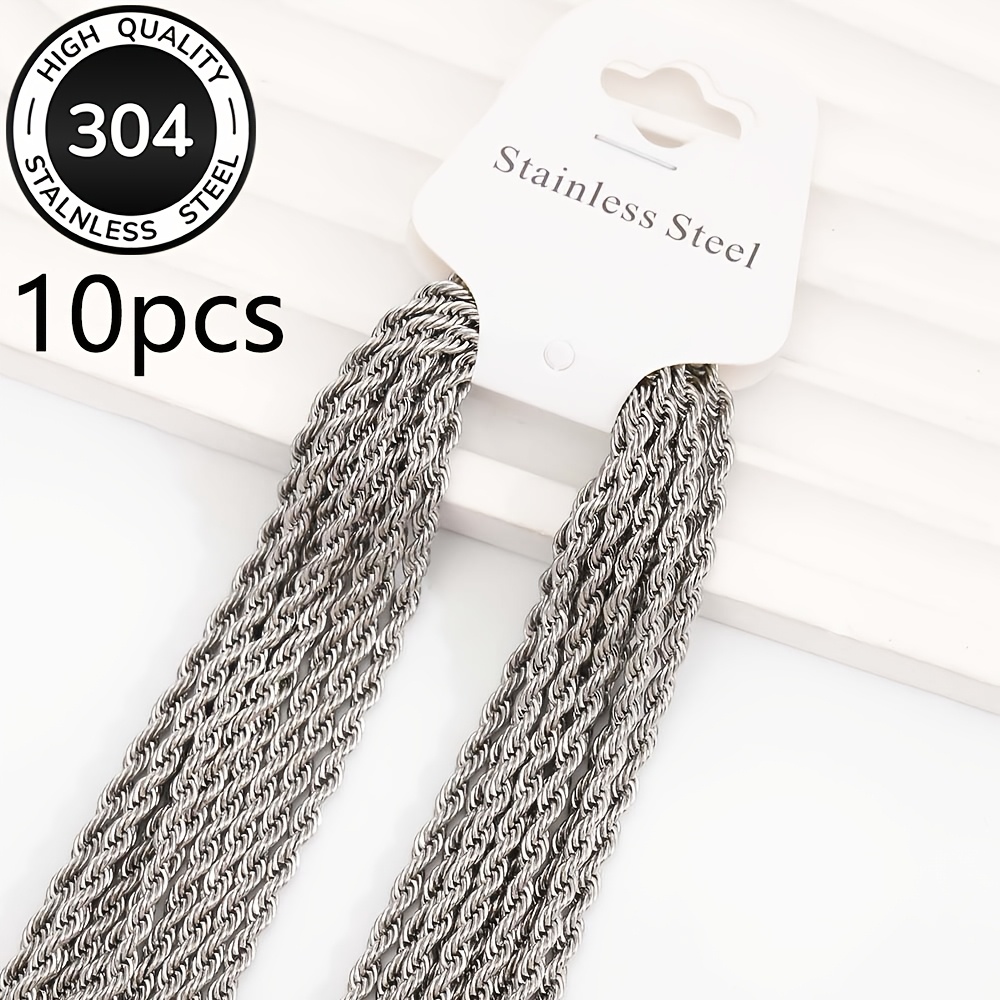 TEMU 10 pièces - Chaîne en acier inoxydable 304 - Chaîne torsadée - Chaîne avec fermoir - Simple - Durable - - Léger - Collier 45+5 cm, Idéal pour la