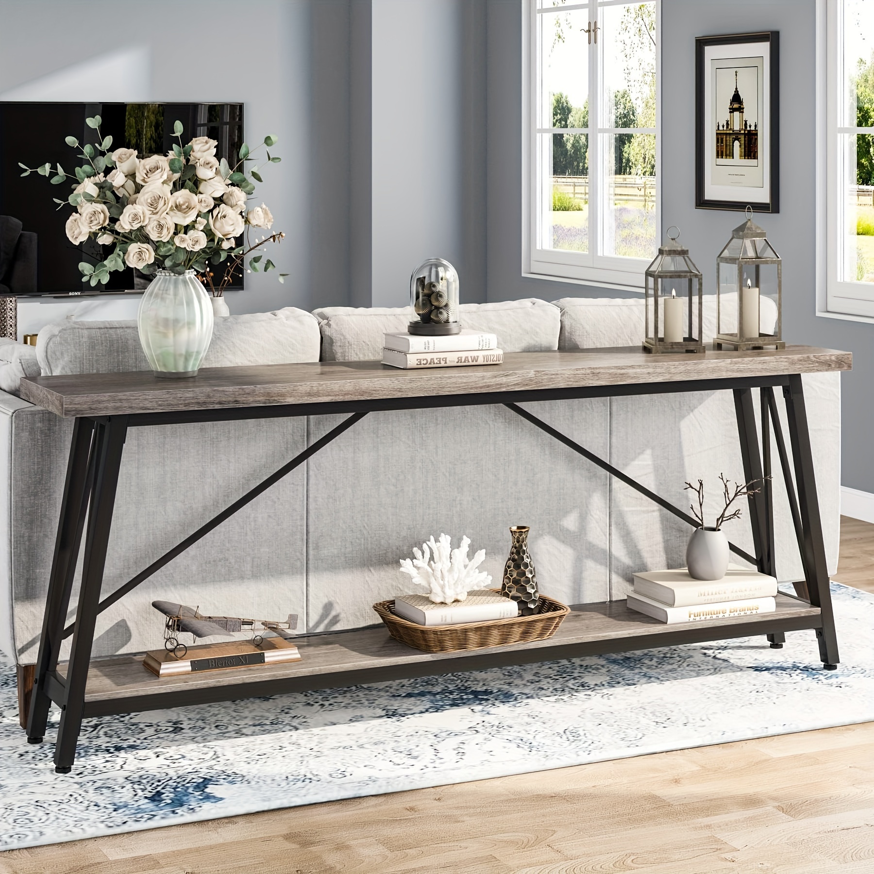 

Little Tree Industrial Entry Console Table, 70.9 Inches Extra Long Sofa Table Behind Couch, For Hallway, Entryway & Living Room
