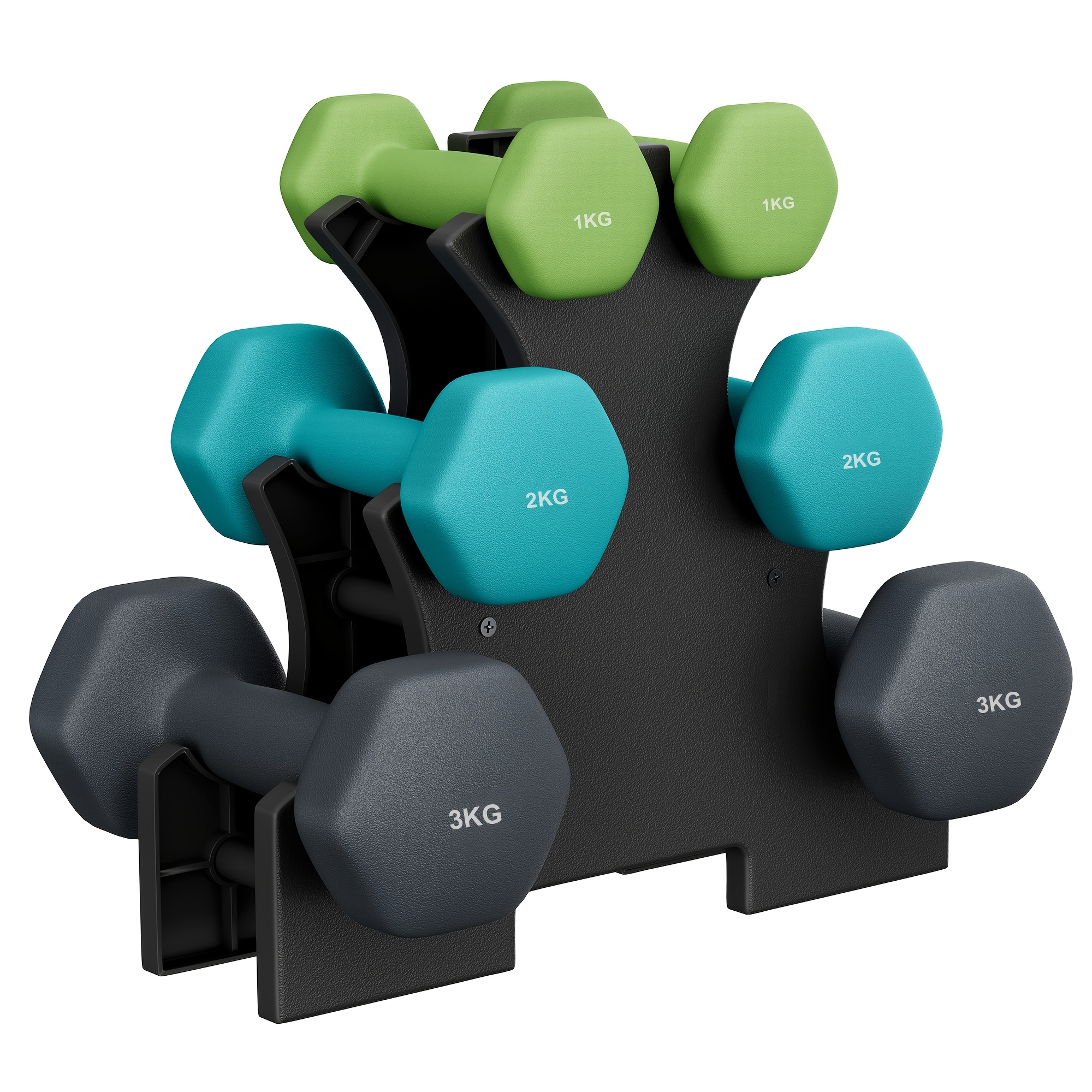 Dumbbell Set, 3 Pairs, 1 Kg, 2 Kg, 3 Kg, Storage, Gym, Strength Training, Light Weights, Suitable For Indoor Fitness And