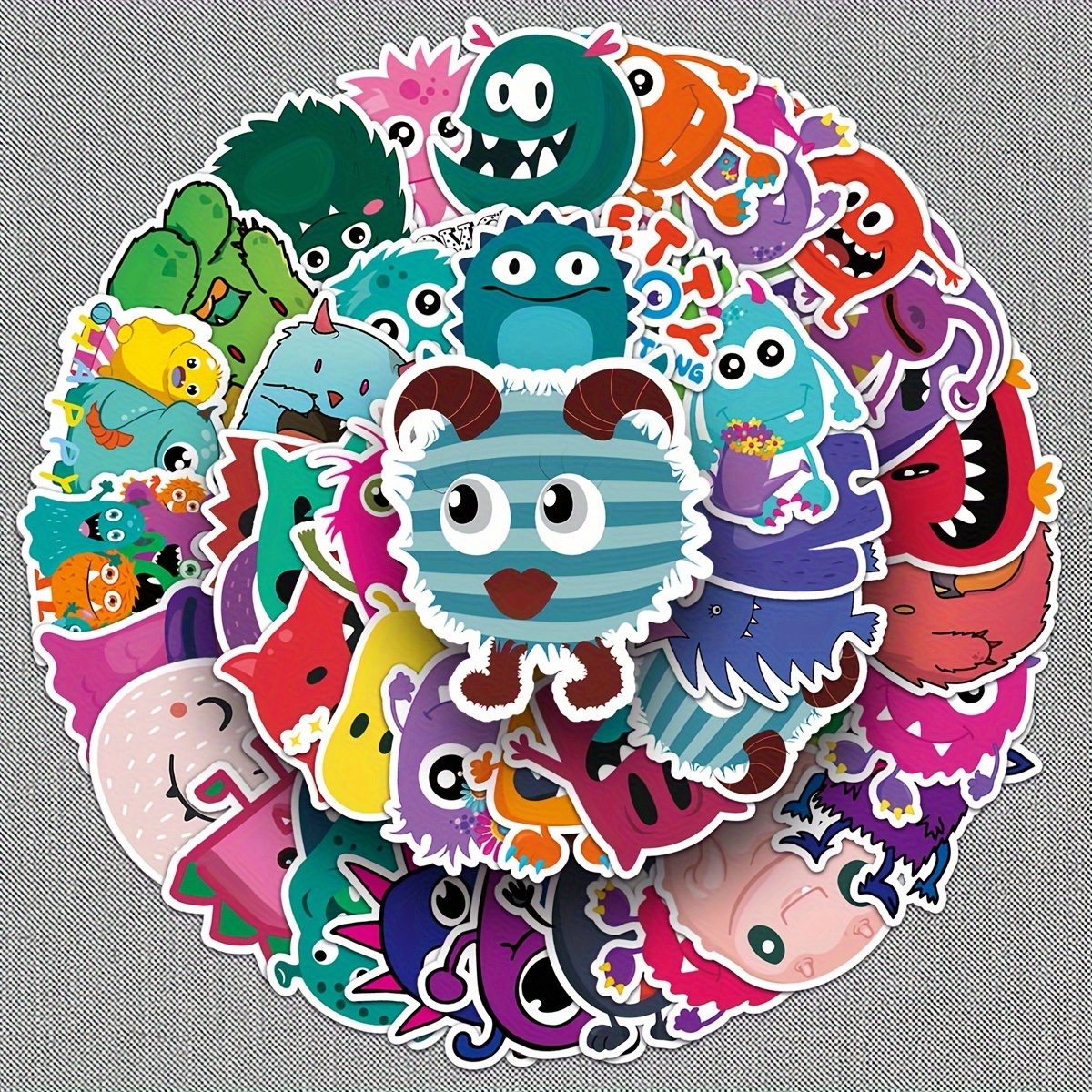 

50pcs Little Monster Cute Cartoon Creative Trend Graffiti Stickers, Diy Mobile Phone Luggage Journal Waterproof Decorative Stickers