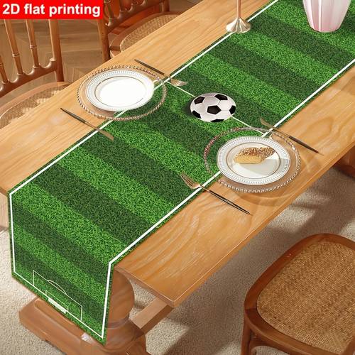 1 themed table runner 180 x 13 78 inches green soccer polyester tablecloth soccer party decorations kids gift party supplies tabletop decor happy birthday party supplies