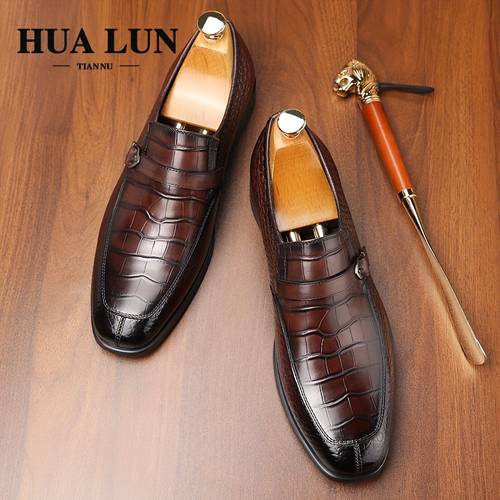 mens plus size luxury business casual loafers leather upper cushioned insole slip pointed toe for ideal for office parties banquets brown banquet attire elegant design detailing able footwear office wear