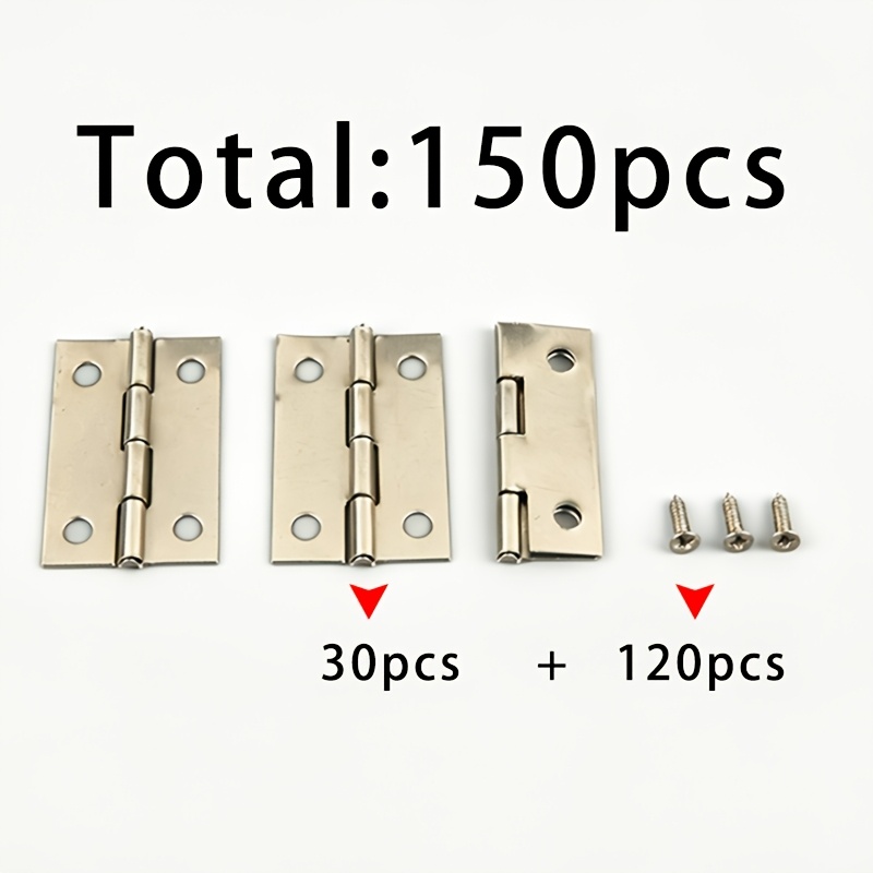 TEMU 150pcs (30pcs Of 1.5-inch Silvery Hinges + 120pcs Of 2x8 Silvery Screws) Folding Hinge Door And Window Hinge, Door Hinge Folding Connecting