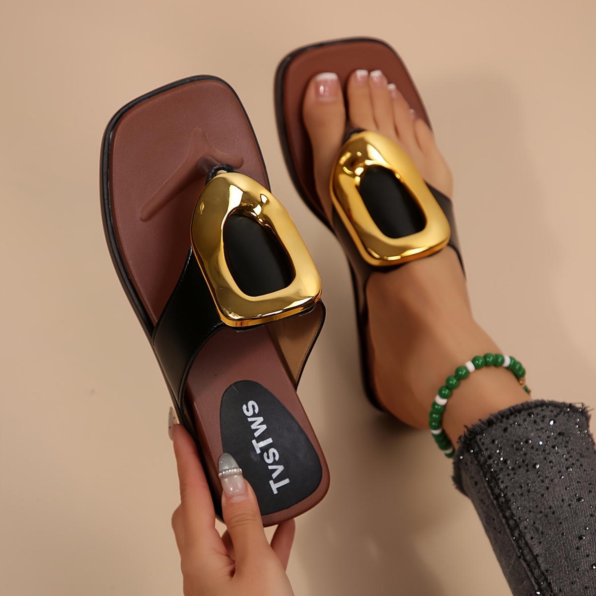 TEMU Scarpe estive da donna, fibbia decorativa in metallo facile da applicare, ciabatte versatili da donna, scarpe casual slip-on, scarpe da donna