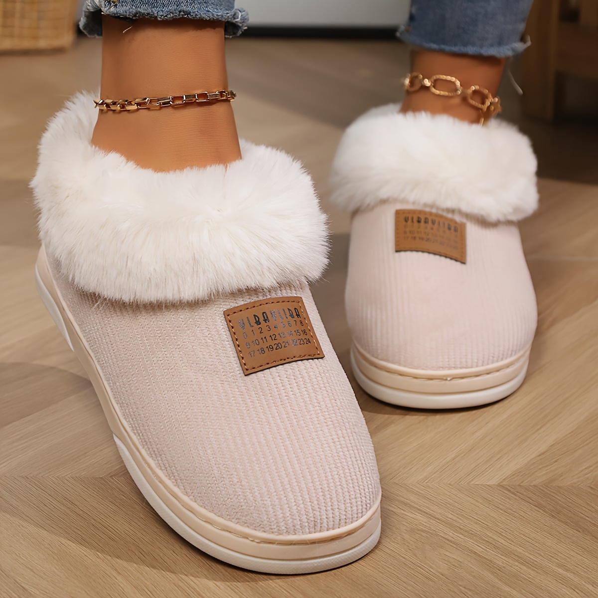 *'S Cozy Fleece Slippers Warm Winter Indoor Shoes with Thick Plush Sole,  Soft Fabric Upper TPR Outsole for Indoor