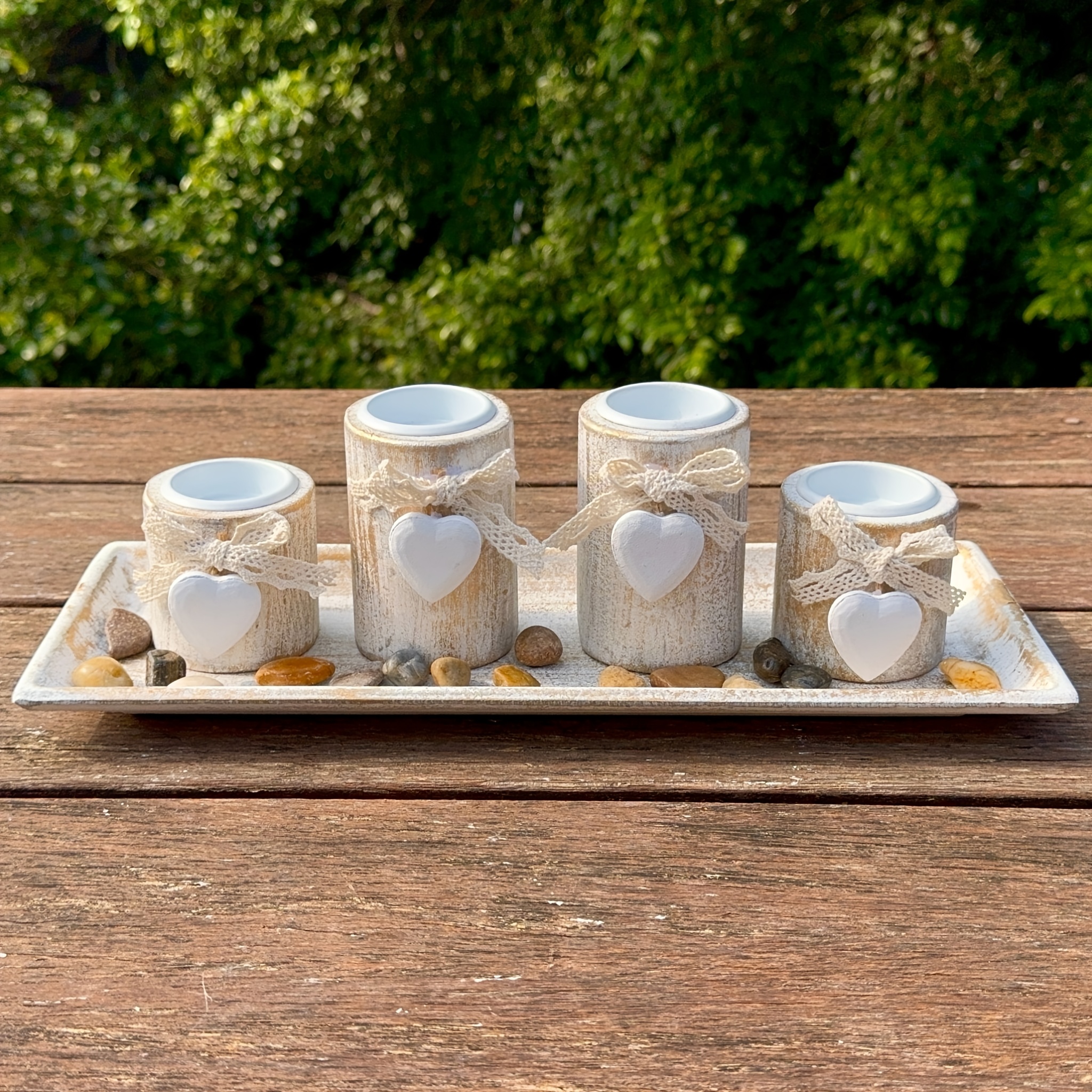 Image of Rectangular Wooden Candlestick Set, Candlestick Base, Tabletop Candlestick Stand, Country Tabletop Decoration, Birthday Gift, Wedding Gift, Anniversary Gift, Mother's Day Gift