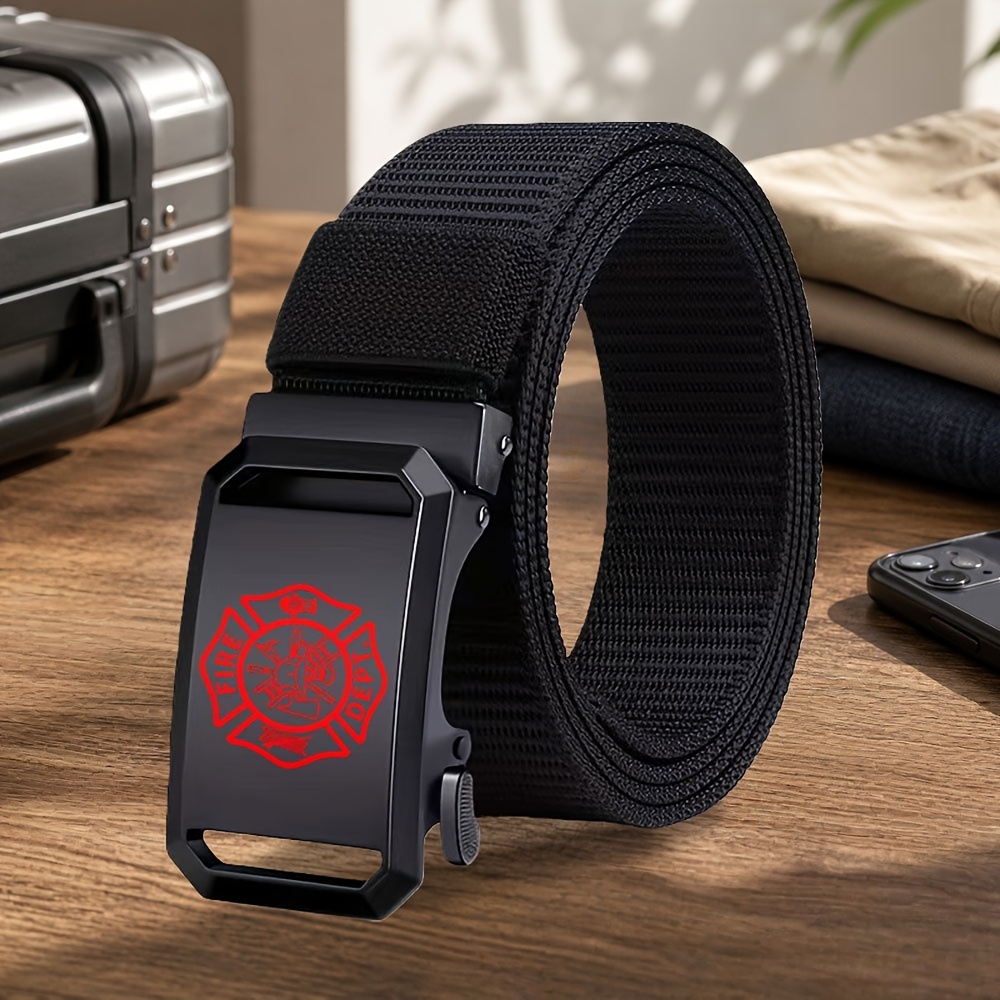 TEMU 1pc Station Badge Business Men' Buckle Belt, Casual Outdoor Business Belt, Fashionable Trendy All-match Style, Ideal Gift