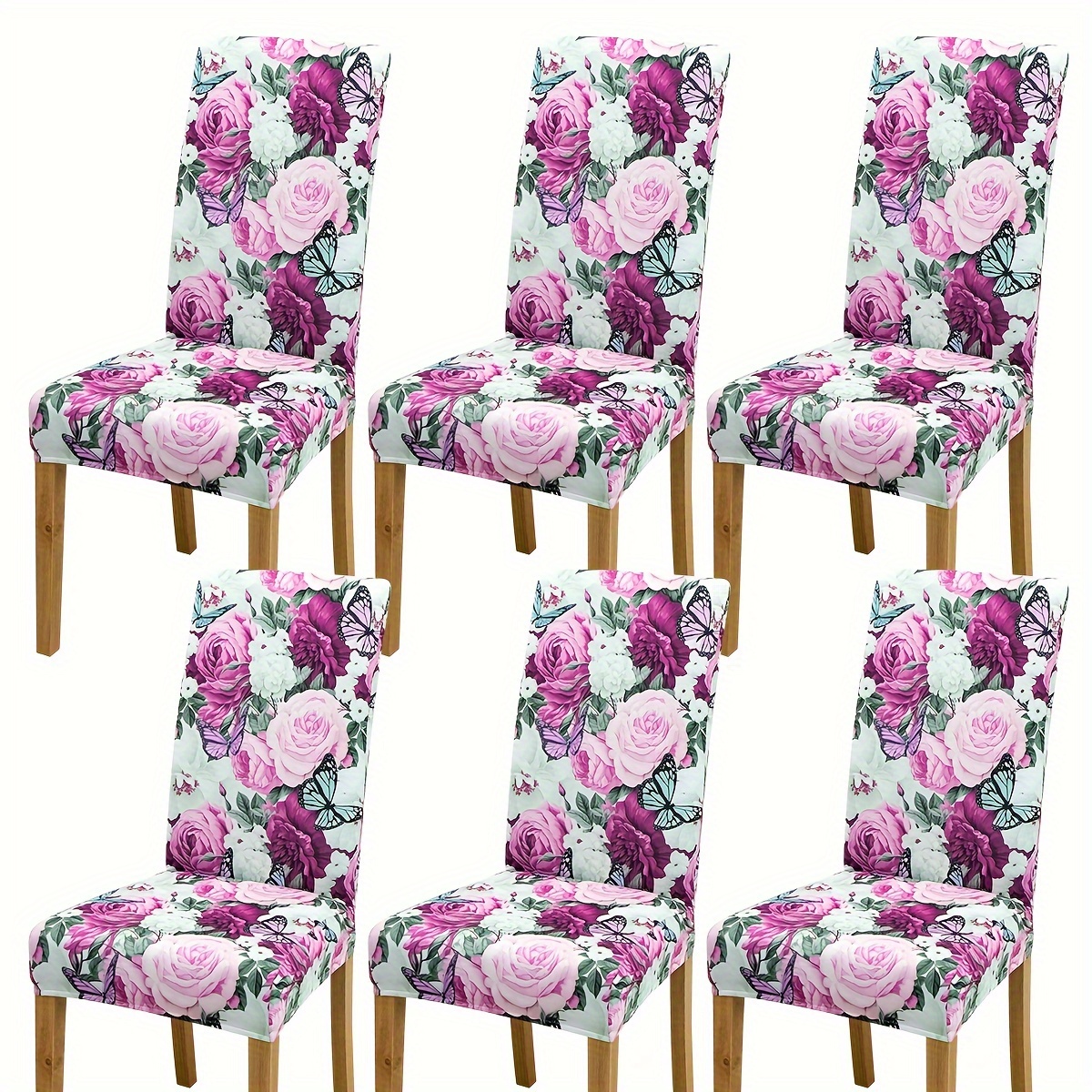 4/6pcs Rose Floral Sea Dining Chair Covers, Furniture Protectors For Home Decor, Dining Room, Living Room, Kitchen Dining Chair Covers