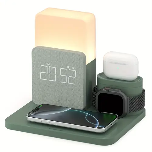one charging station alarm clock with wireless charger wireless charging station suitable for iphone 12 13 14 15 pro 13 mini 13 pro max 12 pro valentines day gift room supplies