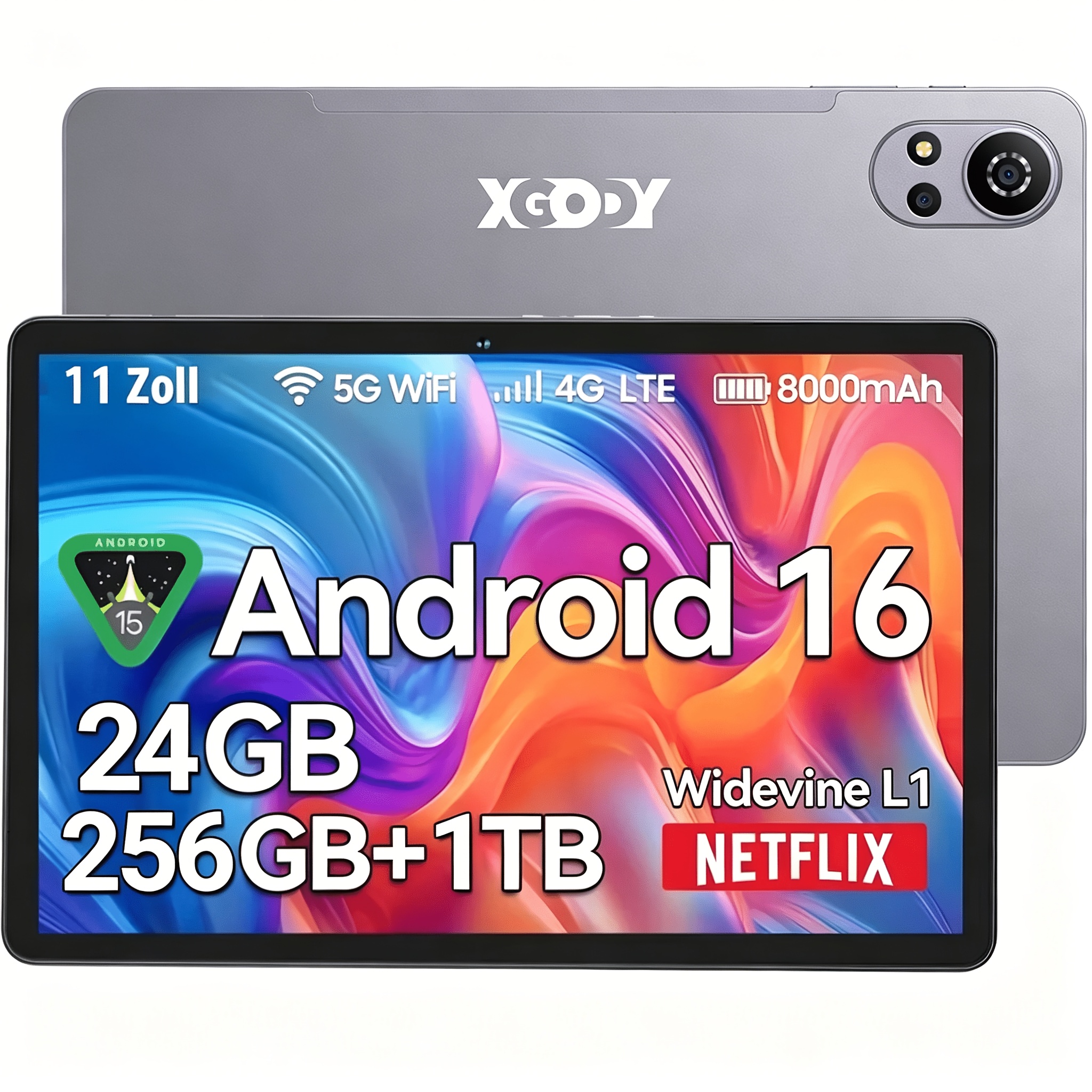 Xgody N05 Pro 4g Lte Tablet 256gb Rom 16 With Sim And Wifi, 11 Inch 16 Tablet With Keyboard, 24gb(8gb+16 Gb) + 256gb Rom + 2tb Expand, 90hz Display, 8000mah, Ai, Wifi Tablets For Work & Study
