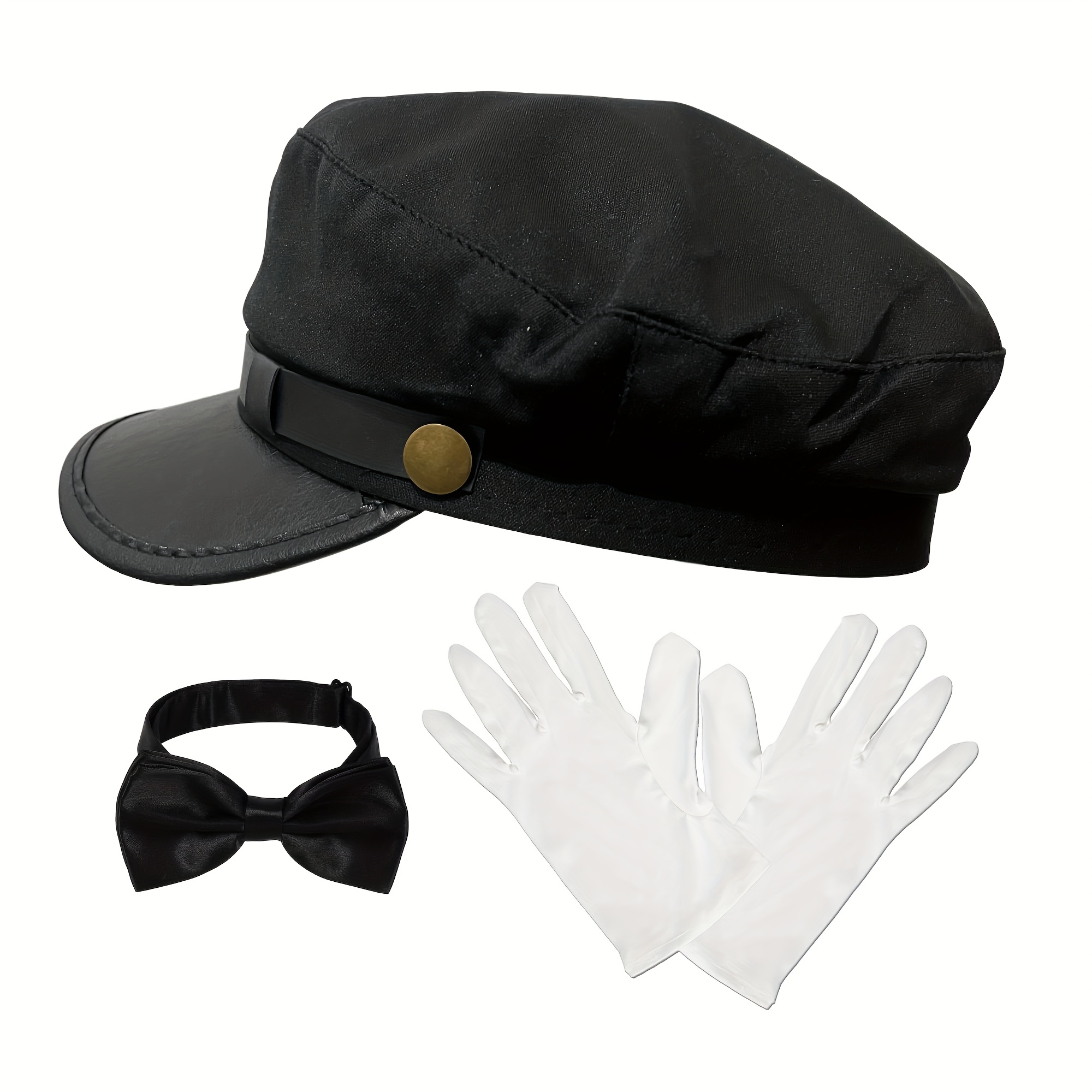 3pcs Driver Outfit Set - Includes Black Driver Hat, Gloves And Bow Tie - Perfect For Limousine Driver Attire - Premium Driver Accessories