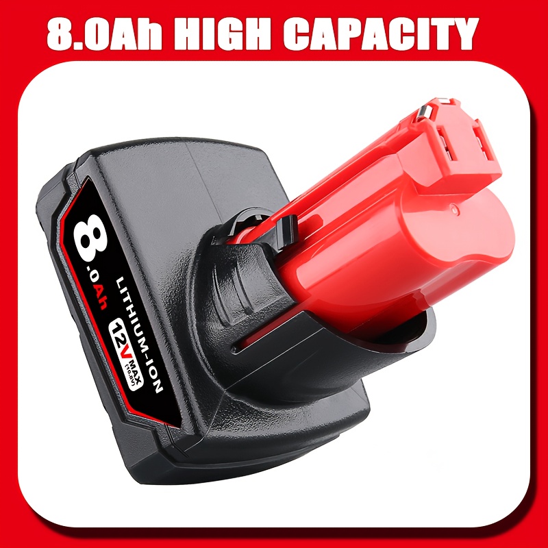 TEMU 1-Pack Milwaukee M12 Lithium-Ion 8.0Ah Batterie de remplacement haute capacité - Compacte et légère, compatible avec les outils Milwaukee M12,
