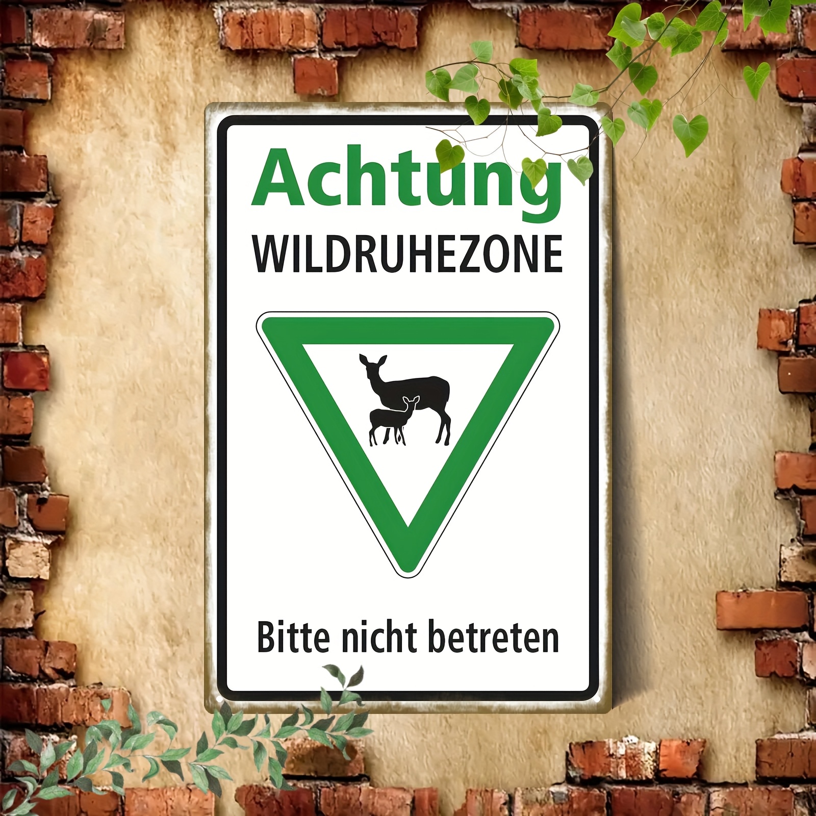 TEMU 2D Flach, 2D Flach - 1 Stück Metall Wildtier-Warnschild - "Achtung Wildruhezone" Hirsch-Emblem, Langlebiges Eisen-Wandkunstwerk für Zuhause,
