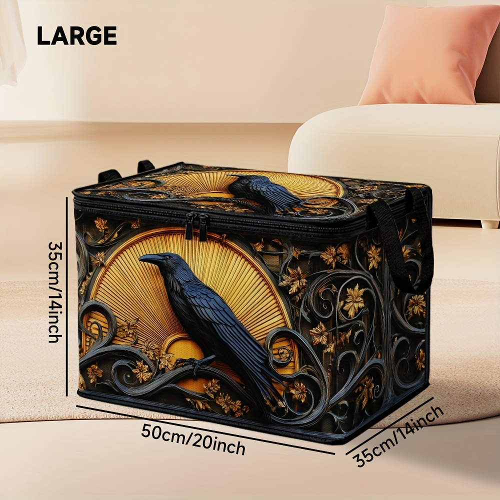 TEMU 1pc Gothic & & Golden Ornate Storage Bin With Lid - Heavy-duty Rectangular Organizer For Closet, Laundry Room, Bedroom - Easy-clean Polyester