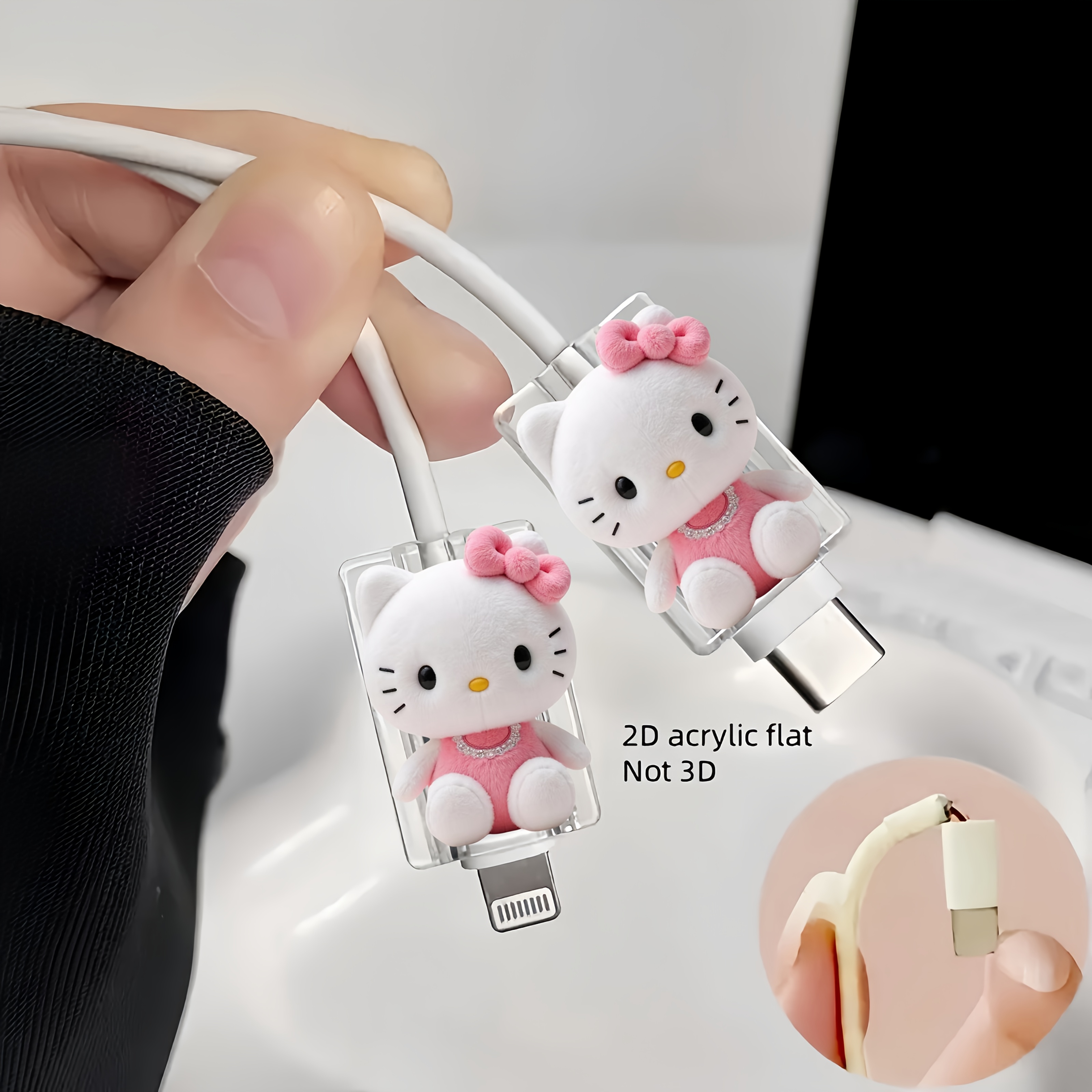 E-shop 2D Flach, 2 Stück Niedliche Schleife Katie Katze Datenkabel Schutz Abdeckung Kabelmanagement Geeignet für Typ-C/Für Apple Anti-Bruch Ladekabel