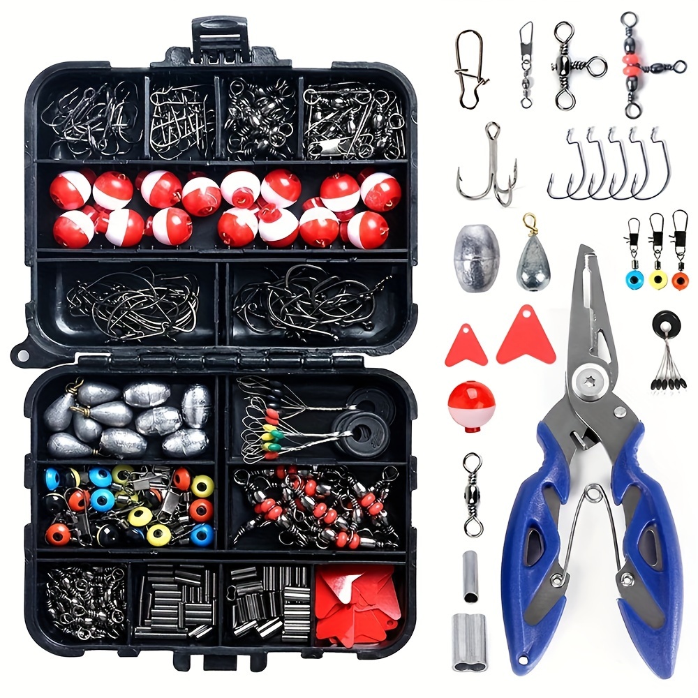 

263 Pieces Fishing Kit With Tackle Box: Pliers, Jig Hooks, Sinker Weights, Swivels, Snaps, Sinker Slides - Outdoor Fishing Accessories Set