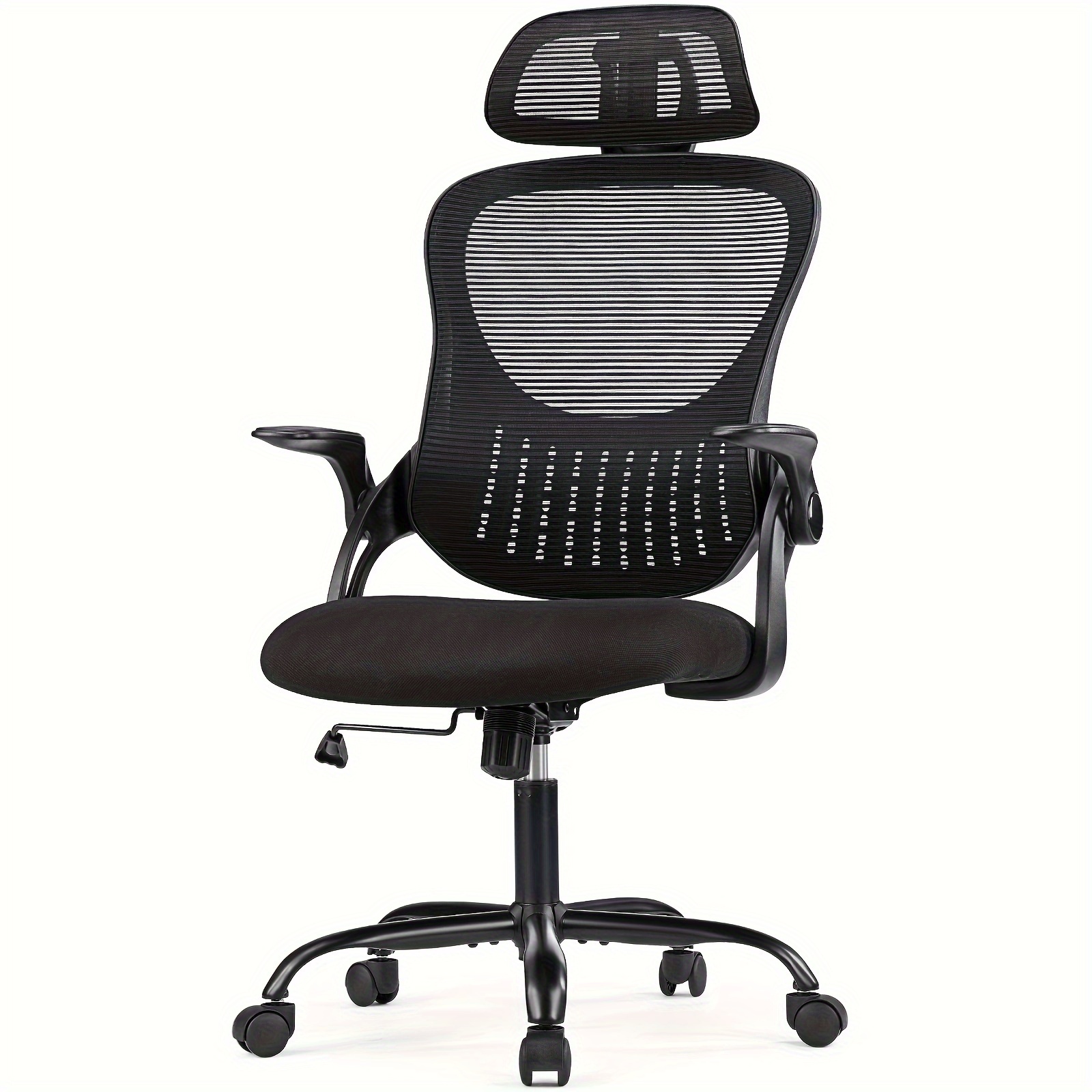 

Ergonomic High-back Hotel Computer Desk Chair, Mesh Rolling Work Chairs With Wheels And Adjustable Headrests, Comfortable Lumbar Support, Comfy Flip-up