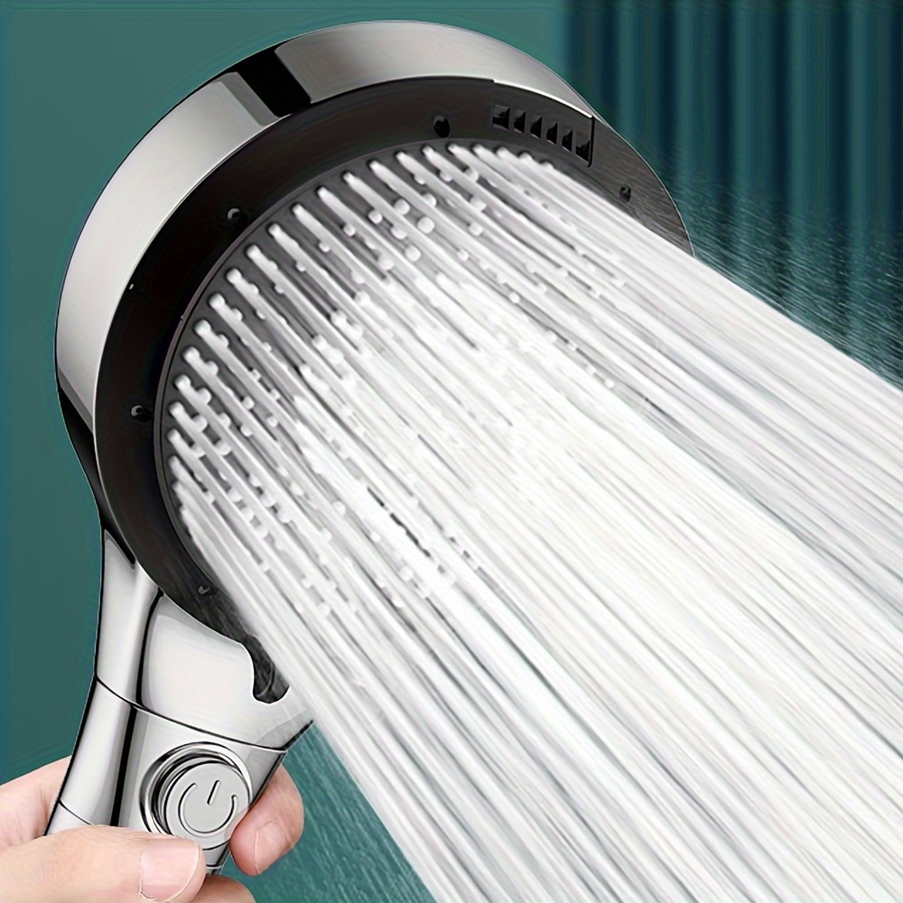 

Silver Round Spray Shower/ Bathroom Booster Shower/ Bathroom Shower System Shower Head/ Shower With 1 Touch Stop/ 6 Spray Effects Shower (with 1.5m Hose + No Punch Fixing Bracket)